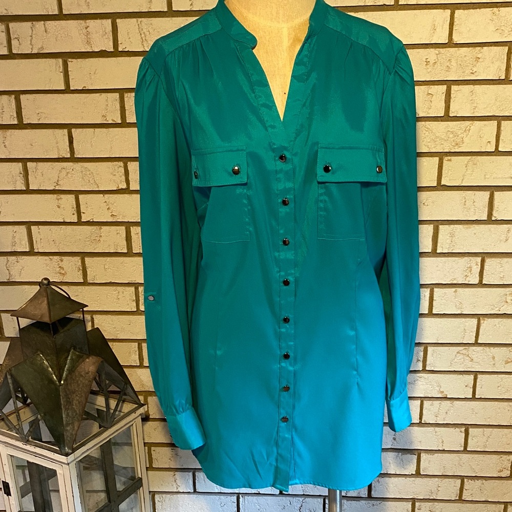 Style & Co. Teal Button-Down Blouse